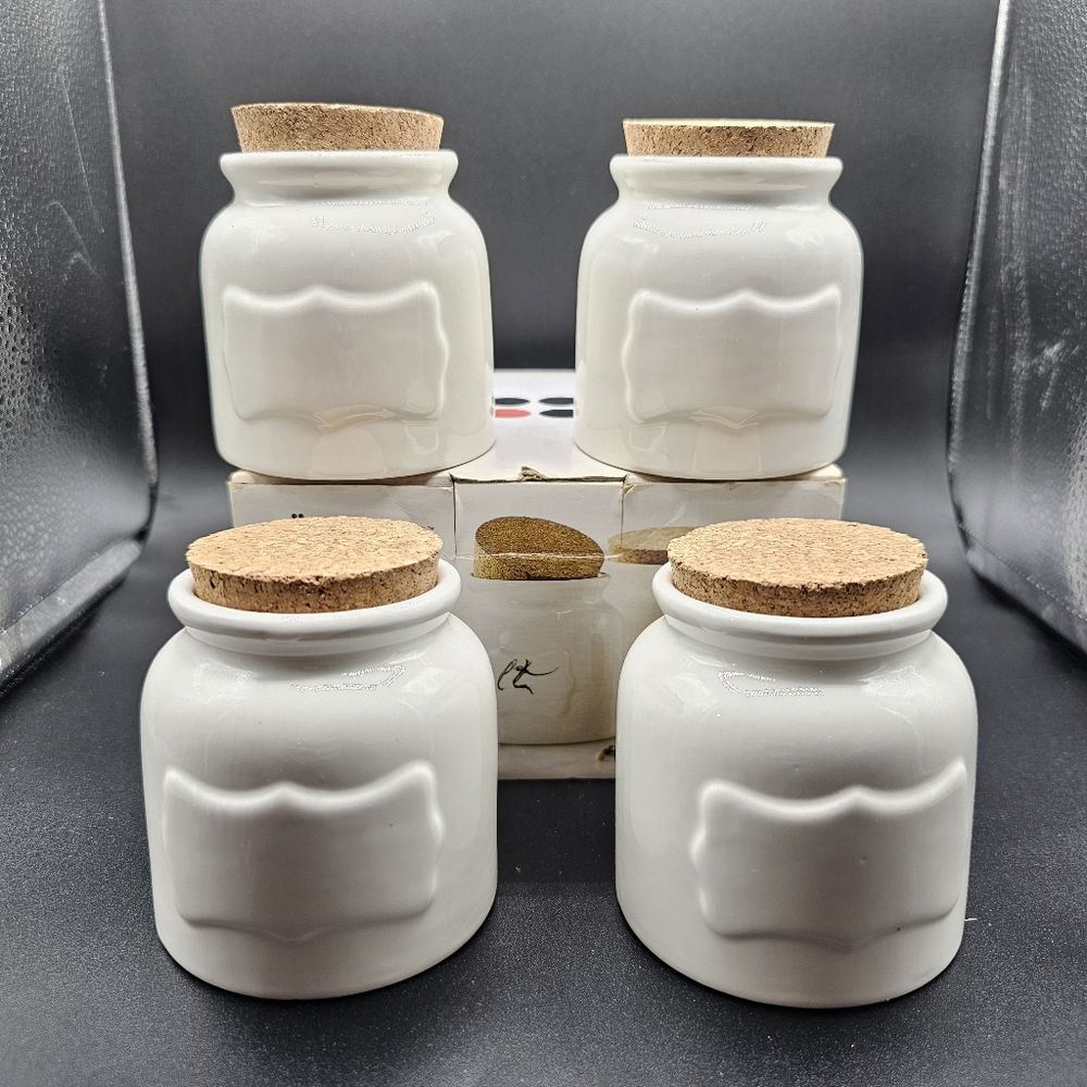 Stokes White Porcelain Cannisters With Cork Lids Modern Farmhouse Style
